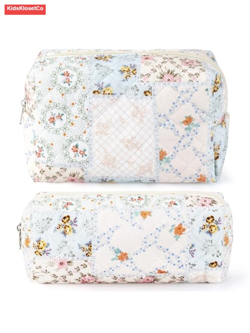 Cotton Quilted Makeup Bag Small Floral Cosmetic Bag Zipper Pencil Pouch Travel